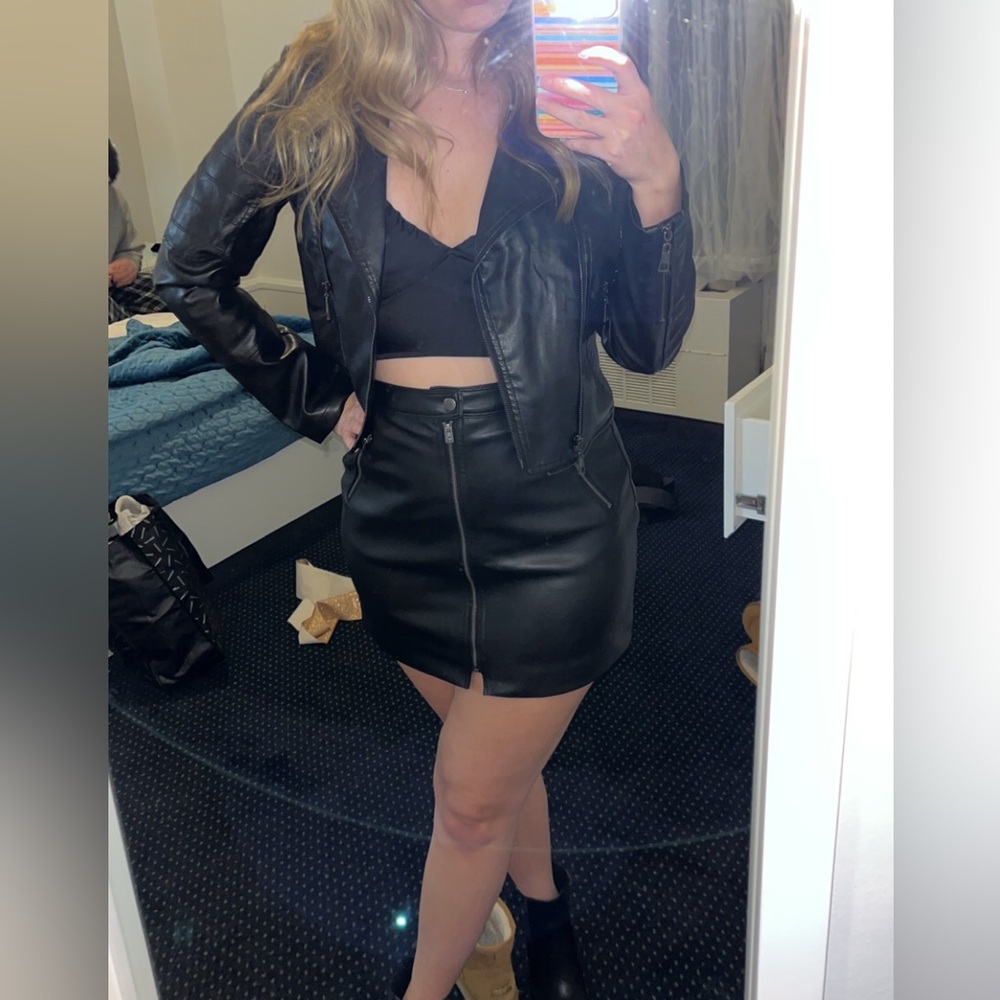 Ultra High Rise Black Leather Skirt